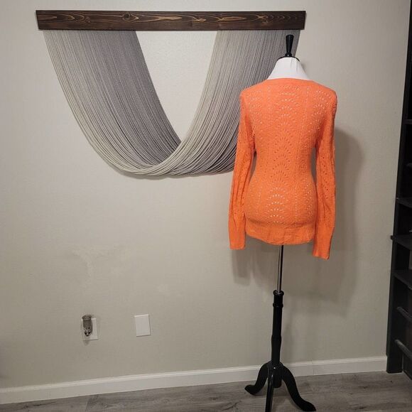 GAP Neon Coral Keyhole Knit Sweater Sz L - Picture 3 of 4